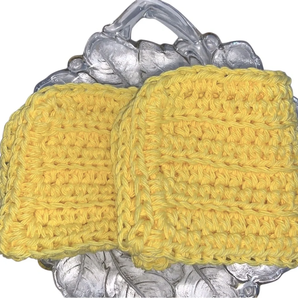 Hand Crafted Two Crocheted Colorful All Purpose 100% Cotton Wash or Dish Cloths